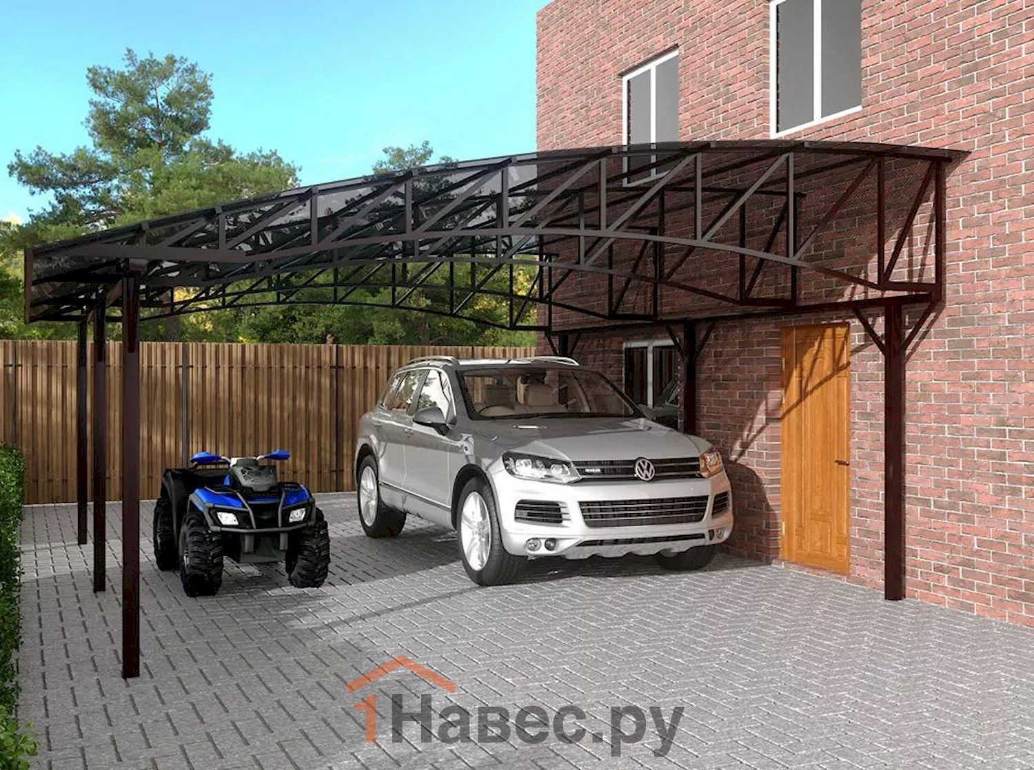 Полуарочный пристенный навес из поликарбоната