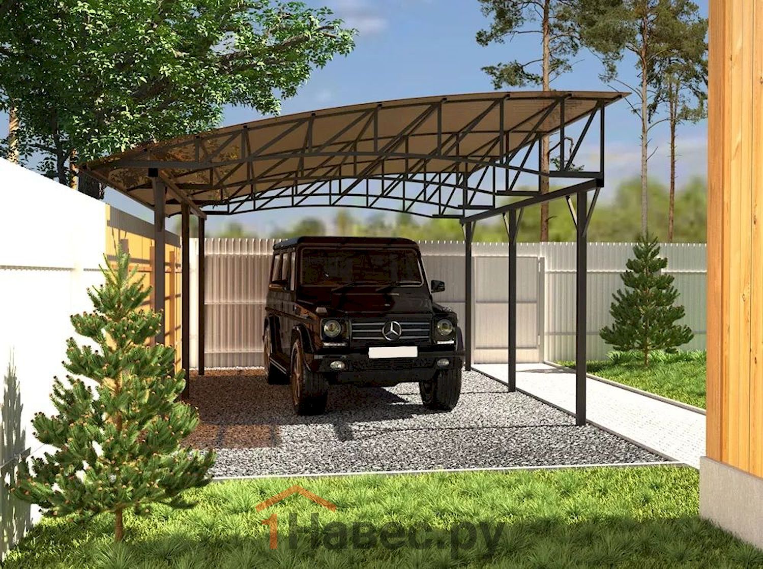 Полуарочный навес из поликарбоната